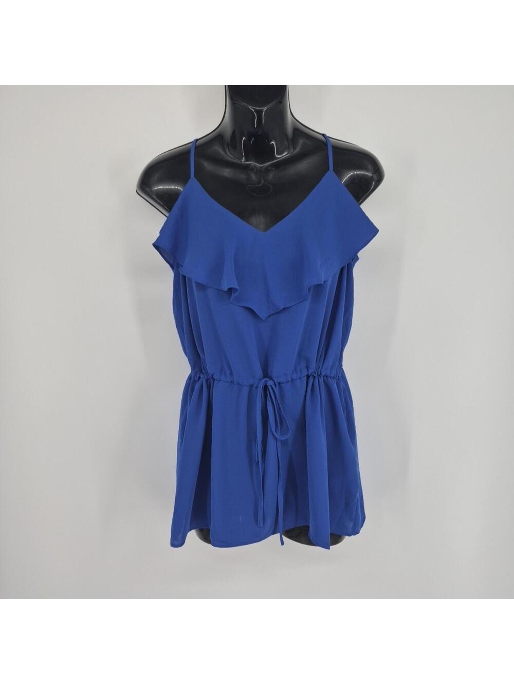 Banana Republic Blue Ruffle Camisole Top Blouse Women's Size Medium Tie Waist